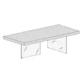 Conference table, gray laminate, rectangular tabletop with two base supports featuring diagonal line details and a minimalist, modern design.