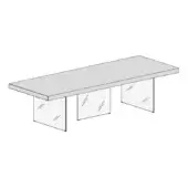 Rectangular table with gray laminate tabletop, featuring subtle diagonal lines and three matching legs, minimalist modern design.