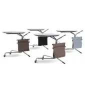 Distinguished 4 Mariani Single side table with saddle leather top, bubinga wood details, and light blue leather storage pocket