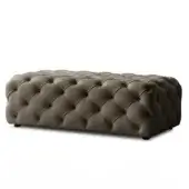 Distinguished 4 Mariani Tudor bench & ottoman in grayish-brown textile with a matte finish, showcasing tufted design and rounded edges
