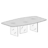 Conference table with gray etched tabletop and three rectangular legs, featuring diagonal line patterns on a white background.