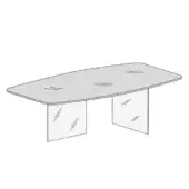 Conference table, light gray, curved rectangular top with two pedestal bases, minimalist design, diagonal surface texture, modern office furniture.
