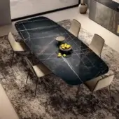 Superior Lago Air Slim table with dark glass top and slender glass legs built with dark metal feet, showcasing a glossy finish