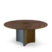 Superior Bizzotto Italia Plume table with a dynamic ash gray base, copper accents, and warm ivory marble-effect top exhibiting geometric streaks