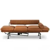 Captivating 4 Mariani Up & Down sofa crafted in smooth tan leather with a dark metal frame and tactile vertical indentations