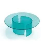 Captivating Reflex Petalo Acqua coffee table with swirling aqua blue Acqua glass base and glossy top crafted in Italy