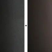 Graphite embossed lacquered steel and black chrome textures, dark gray to light gray gradient, vertical split composition.
