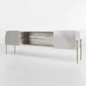 Superior Bizzotto Italia Drop sideboard with etched doors and exotic wood niche in matte light gray finish