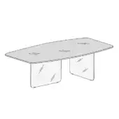Rectangular table with gray stone-like top and curved transparent legs outlined in black, minimalist contemporary design.