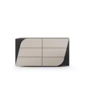 Elegant Bizzotto Italia Jete chest of drawers in light beige leather with dark gray lacquered structure