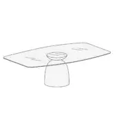 Glass Janeiro table, irregular hexagonal shape, clear with etched lines, centered circular detail, smooth cylindrical base, studio shot.