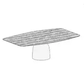 Janeiro table, extra wood, irregular gray tabletop with visible wood grain, supported by a matte white cylindrical pedestal base.