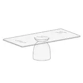 Glass janeiro table, clear glass top, cylindrical gray pedestal, minimalist line drawing, rectangular shape, modern furniture design.