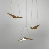 Elegant Bizzotto Italia Noshi suspension lamp with geometric forms crafted in textured light brown aluminum