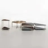 Exceptional Bizzotto Italia Hanami coffee table with light wood grain and gold-colored folded metal structure