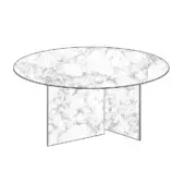Stratum Round Table, white marble effect, circular tabletop with pedestal base and matte finish, modern minimalist design.