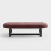 Superior CPRN Homood Cecil bench in reddish-brown fabric with metallic trim and a dark wood base built with sleek metal support