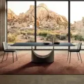 Elegant Lago U Rectangular table with a dark surface and unique inverted crescent-shaped base in a matte finish