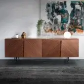 Superior Pacini & Cappellini Milano sideboard with wood doors and a medium-brown finish supported by graphite metal with brass details