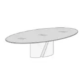 Wadi table, glass and xglass, elliptical tabletop with etched lines and curved cylindrical base in monochromatic gray tones.