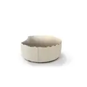 Casa Casati coffee table, smoky-grey glass top, cylindrical beige upholstered base with dark brown accent band, modern sculptural design.