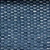 Woven textile sample with a dark and light blue grid pattern, featuring a simple over-under weave and CPRN Homood outdoor collection labeling.
