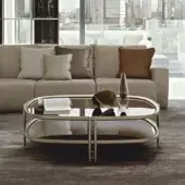 Distinguished Bizzotto Italia Ikat coffee table with reflective glass and light gold lacquered metal legs and frame