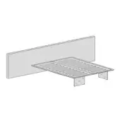 Metal headboard, matte gray finish, with repeating slotted grate pattern and angled support structure against a gray wall.