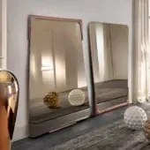 Distinguished Pacini & Cappellini Destiny mirror crafted in Italy with light brown solid wood and transparent surface