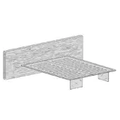 Bed with wooden headboard and slatted base, rectangular shape, metal support, minimalist style, white background, product rendering.