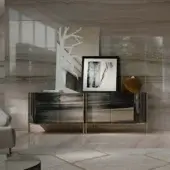 Captivating Bizzotto Italia Ikat sideboard with dark gray glossy finish and brass-tinted metal details crafted in Italy