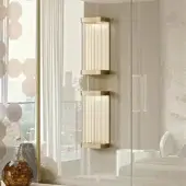 Exclusive Bizzotto Italia Ikat wall lamp with vertical glass rods encased in a sleek rectangular frame and matte chrome finish