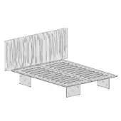 Platform bed “replis air bed – b” with metal legs, slatted base, and vertically ribbed headboard panel in a line drawing.