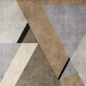 Geometric pattern of beige, gray, and brown triangles and rectangles with a grainy texture and dark brown linear accents.