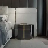 Distinguished Bizzotto Italia Ikat nightstand in dark gray with brass-tinted details and a glossy Flamme finish