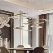 Distinguished Bizzotto Italia Horizons suspension lamp with horizontally arranged light bars and 24KT gold galvanization