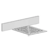Metal drain cover with grid pattern and rectangular channel, matte finish, technical illustration, white background, minimalist design.