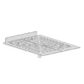 Platform bed, gray metal, rectangular frame with parallel slots and angled legs, technical product schematic drawing.