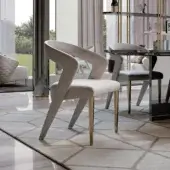 Elegant Bizzotto Italia Wave chair with captivating light-toned textile and lacquered metal front legs