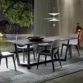 Harmonious Pacini & Cappellini Aliante table with wood veneered ash top and solid ash support built in dark tones