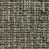 Woven tweed fabric sample with gray, beige, and gold yarns displaying a dense, irregular texture and matte finish; label reads “pacini & cappellini”.
