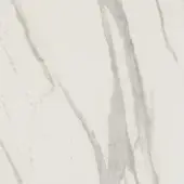 Calacatta Oro porcelain tile with white surface, irregular grey veining, polished finish, and subtle light reflection, by pacini & cappellini > laminam.