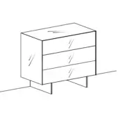 Three-drawer nightstand, light wood finish, rectangular form with etched drawer fronts and angled metal legs.
