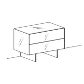 Bedside table, wood grain texture, rectangular form with two drawers and angled hairpin legs, minimalist modern design.