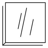 Minimalist geometric composition featuring black frame, off-white space, and two uneven diagonal lines in a simple, abstract arrangement.
