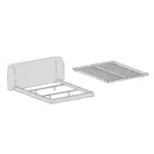 Bed frame, light gray metal, rectangular shape with curved padded headboard and slatted base, technical illustration on white background.