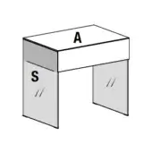Bedside table, white and gray, rectangular nightstand with recessed drawer pull and vertical support legs.