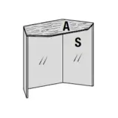 Side table with wood grain tabletop marked “A” and “S”, supported by a light gray V-shaped metal base and minimalist design.