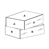 Morgana floor drawers, woodgrain texture, staggered six-drawer unit with labeled sections A & B in varied colors against white backdrop.