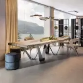 Distinguished Bizzotto Italia Reverse table with organic briarwood and chrome black metal base in a natural light finish